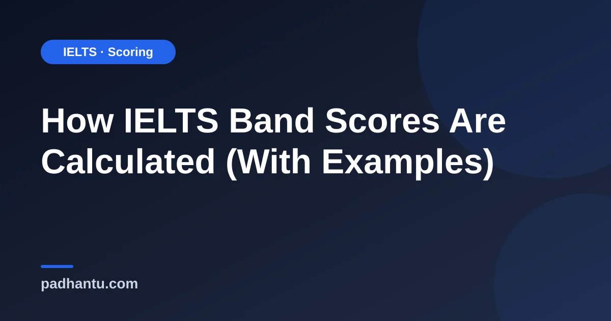IELTS score report showing four skill bands averaged into an overall band score