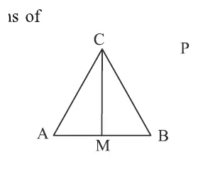 Triangle ABC with C at the top apex, A bottom-left, B bottom-right, M is the midpoint of AB (median CM drawn from C to M