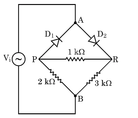 Network of two ideal diodes and three resistors